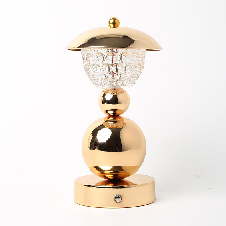 Modern Luxury Rechargeable Iron Crystal Glass Ball Column LED Table Lamp For Bedroom