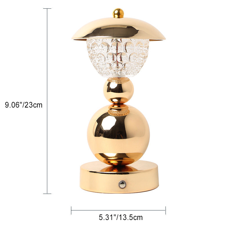 Modern Luxury Rechargeable Iron Crystal Glass Ball Column LED Table Lamp For Bedroom