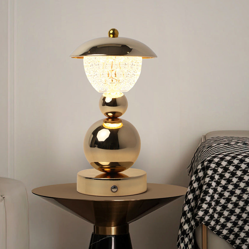 Modern Luxury Rechargeable Iron Crystal Glass Ball Column LED Table Lamp For Bedroom