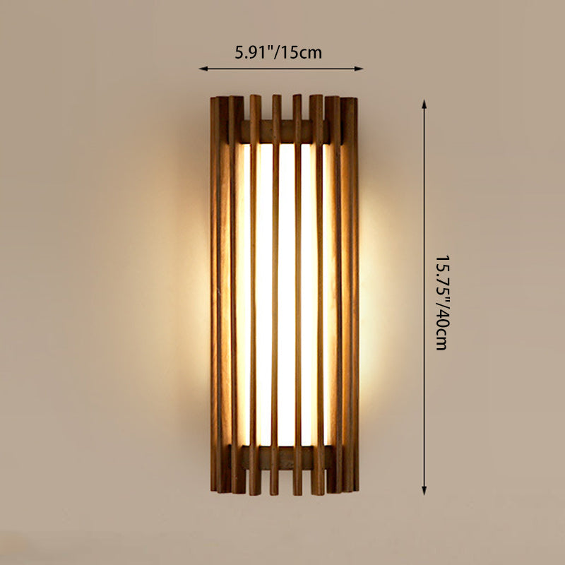 Traditional Japanese Walnut Acrylic Semicircular Fence Line LED Wall Sconce Lamp For Hallway
