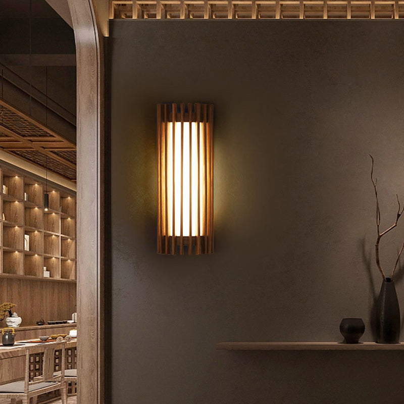 Traditional Japanese Walnut Acrylic Semicircular Fence Line LED Wall Sconce Lamp For Hallway