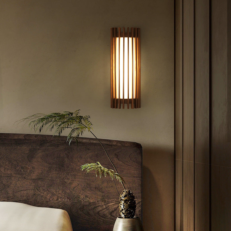 Traditional Japanese Walnut Acrylic Semicircular Fence Line LED Wall Sconce Lamp For Hallway