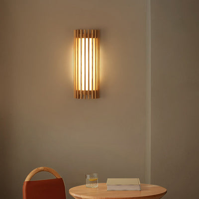 Traditional Japanese Walnut Acrylic Semicircular Fence Line LED Wall Sconce Lamp For Hallway