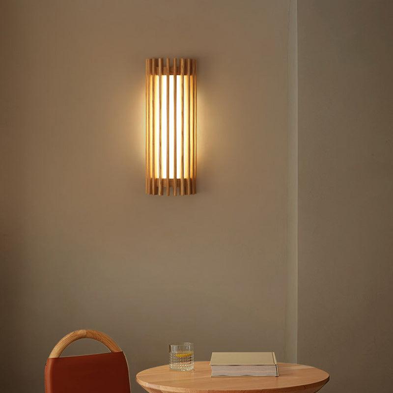 Traditional Japanese Walnut Acrylic Semicircular Fence Line LED Wall Sconce Lamp For Hallway