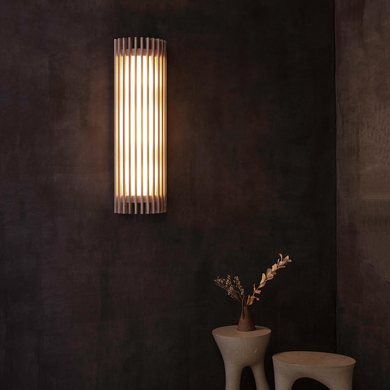 Traditional Japanese Walnut Acrylic Semicircular Fence Line LED Wall Sconce Lamp For Hallway