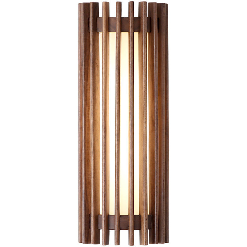 Traditional Japanese Walnut Acrylic Semicircular Fence Line LED Wall Sconce Lamp For Hallway