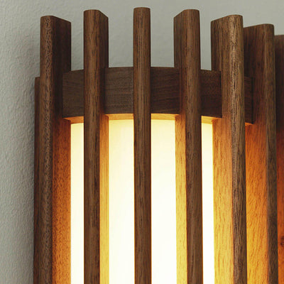 Traditional Japanese Walnut Acrylic Semicircular Fence Line LED Wall Sconce Lamp For Hallway