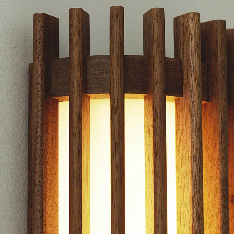 Traditional Japanese Walnut Acrylic Semicircular Fence Line LED Wall Sconce Lamp For Hallway