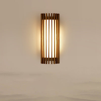 Traditional Japanese Walnut Acrylic Semicircular Fence Line LED Wall Sconce Lamp For Hallway