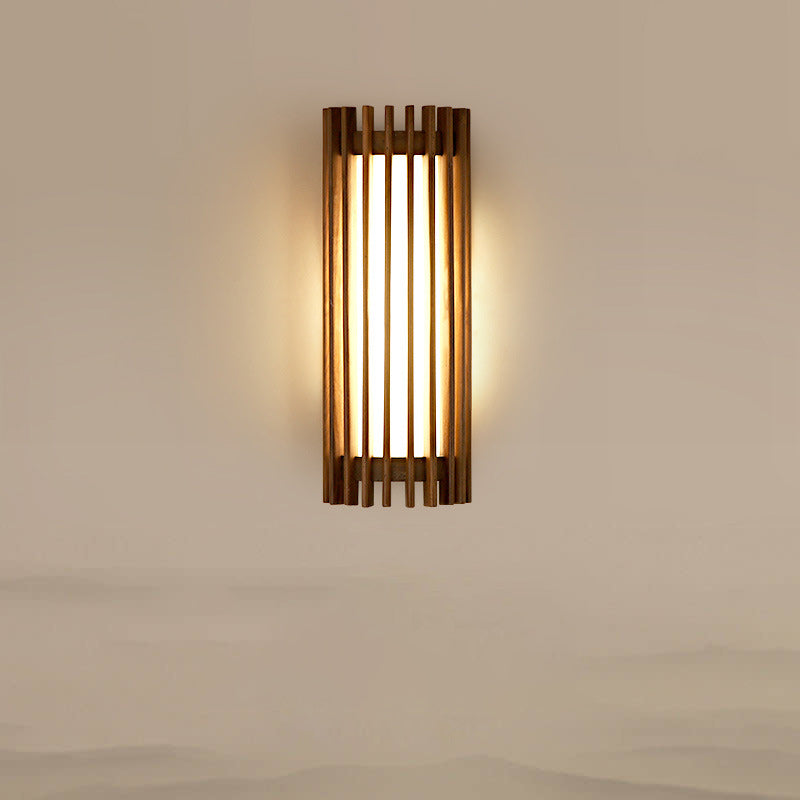 Traditional Japanese Walnut Acrylic Semicircular Fence Line LED Wall Sconce Lamp For Hallway