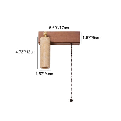 Contemporary Retro Travertine Wood Rectangular Adjustable Spotlight Pull Chain LED Wall Sconce Lamp For Bedside
