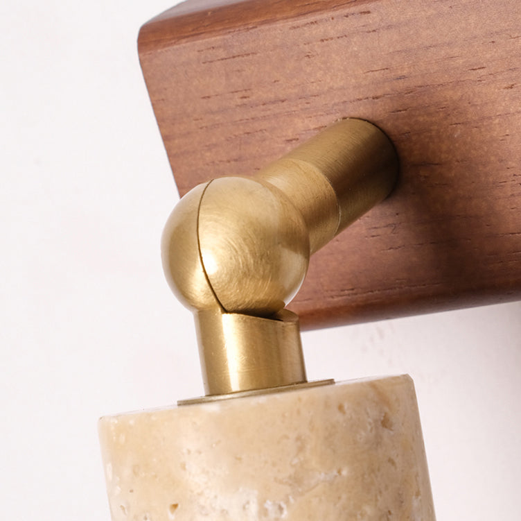 Contemporary Retro Travertine Wood Rectangular Adjustable Spotlight Pull Chain LED Wall Sconce Lamp For Bedside