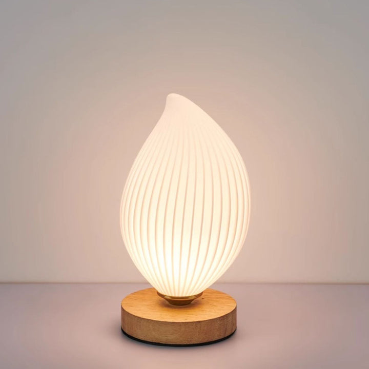 Contemporary Nordic Wood PLA ABS Bud Tulip Mango Striped 1-Light Table Lamp Night Light For Bedside