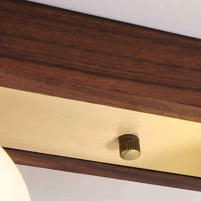 Contemporary Scandinavian Walnut Brass Glass Ball Rectangular Base 2/3 Light Semi-Flush Mount Ceiling Light For Hallway