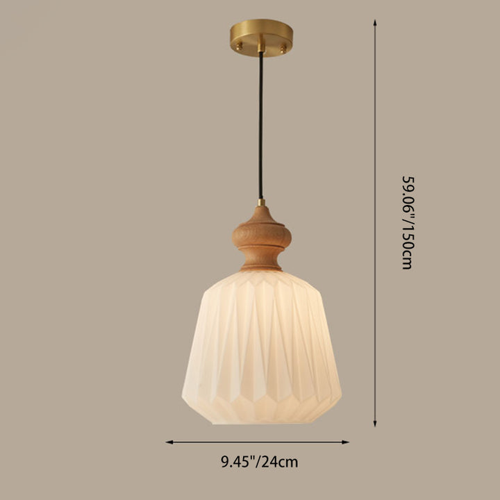 Zeitgenössische Retro Walnuss Messing Glas Origami Textur Laterne 1-Licht Pendelleuchte für Esszimmer 