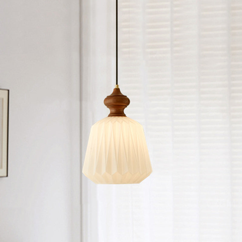 Zeitgenössische Retro Walnuss Messing Glas Origami Textur Laterne 1-Licht Pendelleuchte für Esszimmer 