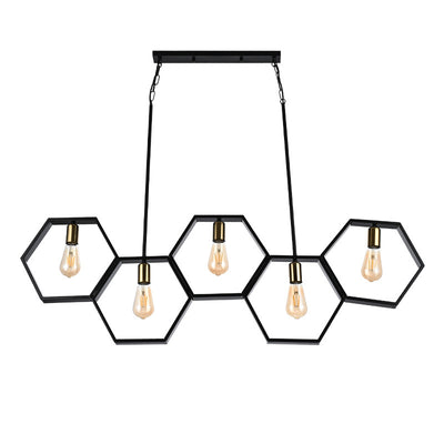 Lustres hexagonaux contemporains en fer industriel à 5 lumières pour salle à manger 
