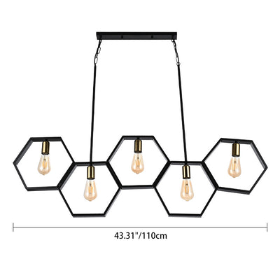 Lustres hexagonaux contemporains en fer industriel à 5 lumières pour salle à manger 