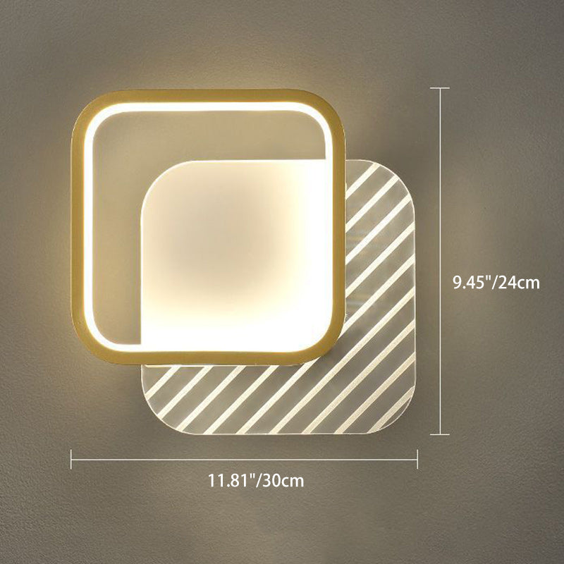 Applique murale LED carrée ronde à rayures en fer acrylique PVC de simplicité moderne pour chevet 