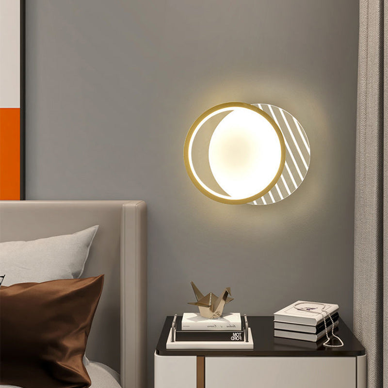 Applique murale LED carrée ronde à rayures en fer acrylique PVC de simplicité moderne pour chevet 