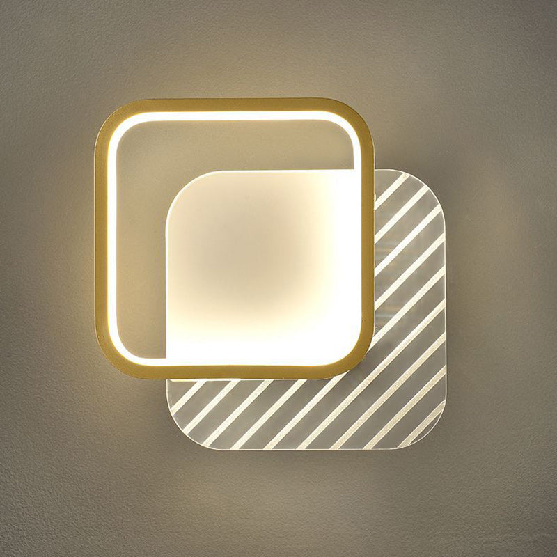 Applique murale LED carrée ronde à rayures en fer acrylique PVC de simplicité moderne pour chevet 