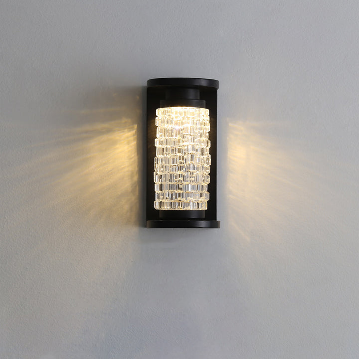 Modern Luxury Waterproof Stainless Steel Acrylic Imitation Crystal Cylinder LED Wall Sconce Lamp For Outdoor Patio