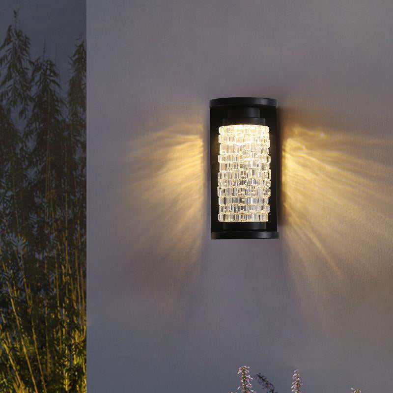 Lámpara de Aplique de Pared LED Cilíndrica de Imitación de Cristal Acrílico de Acero Inoxidable Impermeable de Lujo Moderno para Patio Exterior 