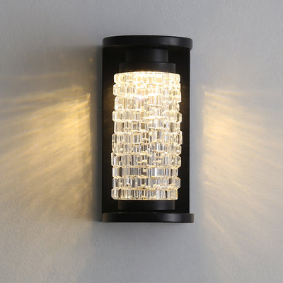 Lámpara de Aplique de Pared LED Cilíndrica de Imitación de Cristal Acrílico de Acero Inoxidable Impermeable de Lujo Moderno para Patio Exterior 