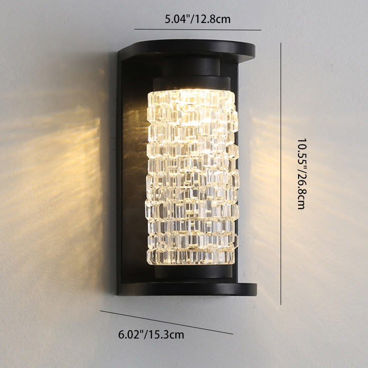 Modern Luxury Waterproof Stainless Steel Acrylic Imitation Crystal Cylinder LED Wall Sconce Lamp For Outdoor Patio