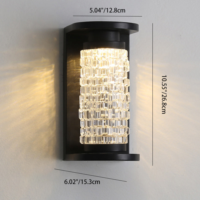 Lámpara de Aplique de Pared LED Cilíndrica de Imitación de Cristal Acrílico de Acero Inoxidable Impermeable de Lujo Moderno para Patio Exterior 
