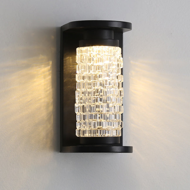 Lámpara de Aplique de Pared LED Cilíndrica de Imitación de Cristal Acrílico de Acero Inoxidable Impermeable de Lujo Moderno para Patio Exterior 