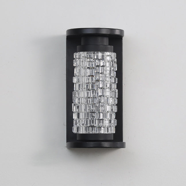 Lámpara de Aplique de Pared LED Cilíndrica de Imitación de Cristal Acrílico de Acero Inoxidable Impermeable de Lujo Moderno para Patio Exterior 