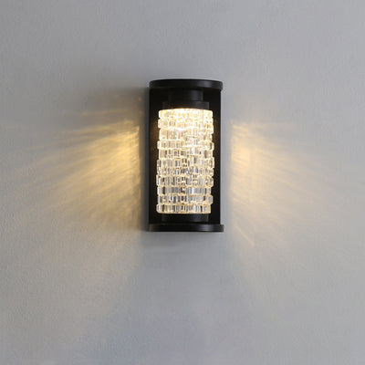 Lámpara de Aplique de Pared LED Cilíndrica de Imitación de Cristal Acrílico de Acero Inoxidable Impermeable de Lujo Moderno para Patio Exterior 