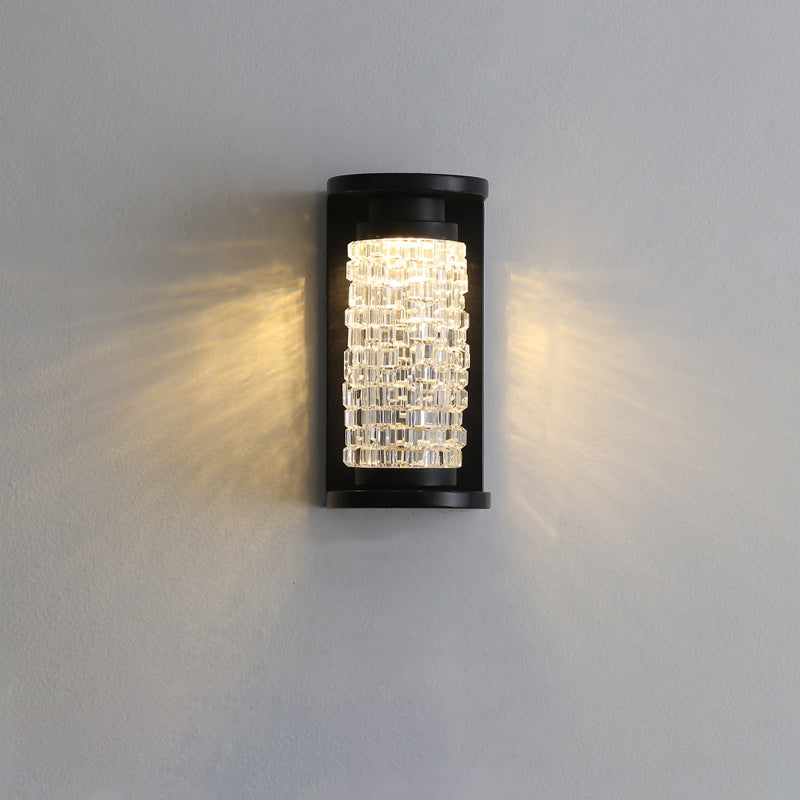 Lámpara de Aplique de Pared LED Cilíndrica de Imitación de Cristal Acrílico de Acero Inoxidable Impermeable de Lujo Moderno para Patio Exterior 