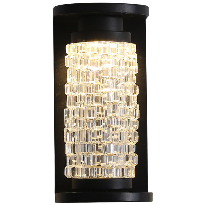 Modern Luxury Waterproof Stainless Steel Acrylic Imitation Crystal Cylinder LED Wall Sconce Lamp For Outdoor Patio