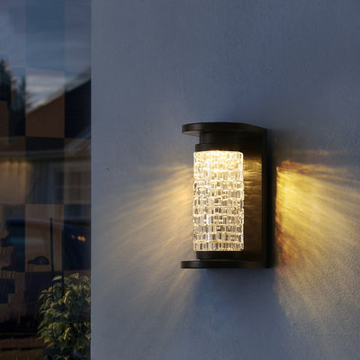 Lámpara de Aplique de Pared LED Cilíndrica de Imitación de Cristal Acrílico de Acero Inoxidable Impermeable de Lujo Moderno para Patio Exterior 
