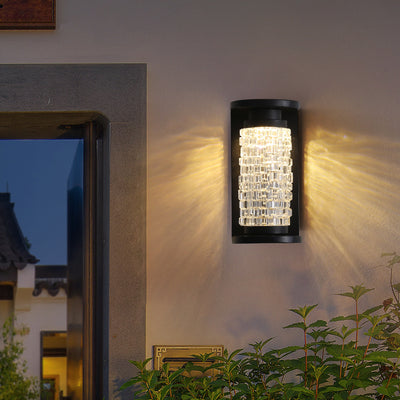 Lámpara de Aplique de Pared LED Cilíndrica de Imitación de Cristal Acrílico de Acero Inoxidable Impermeable de Lujo Moderno para Patio Exterior 