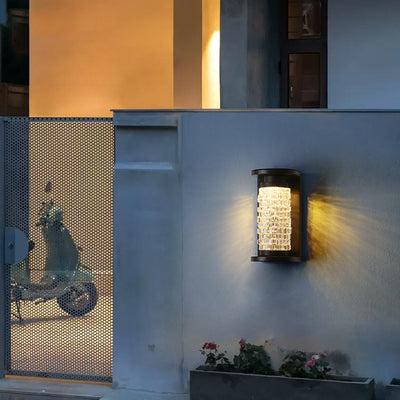 Lámpara de Aplique de Pared LED Cilíndrica de Imitación de Cristal Acrílico de Acero Inoxidable Impermeable de Lujo Moderno para Patio Exterior 