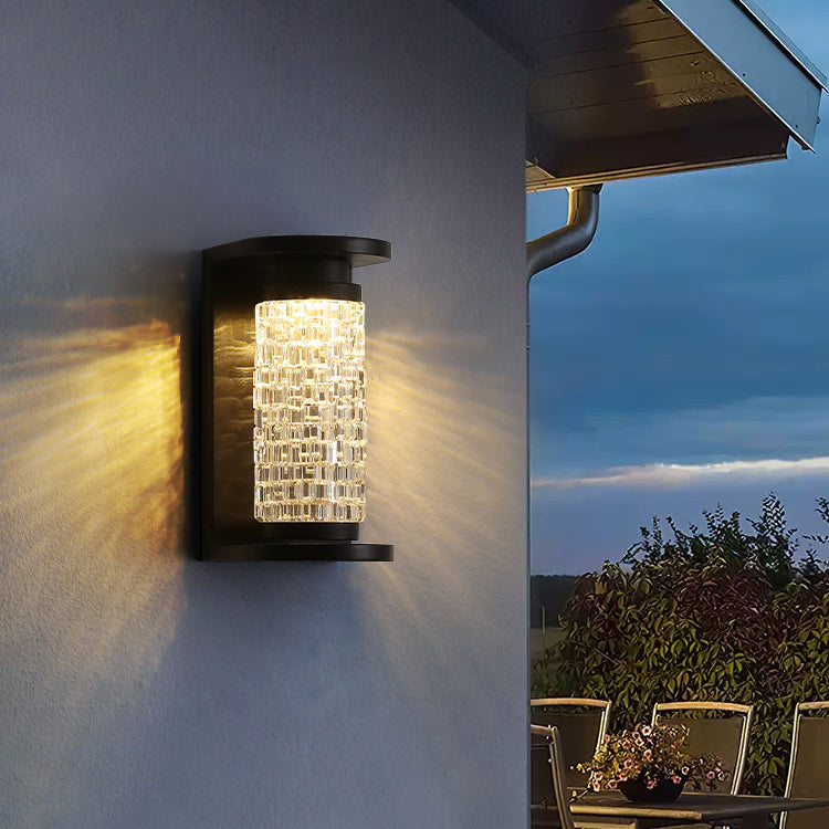 Lámpara de Aplique de Pared LED Cilíndrica de Imitación de Cristal Acrílico de Acero Inoxidable Impermeable de Lujo Moderno para Patio Exterior 