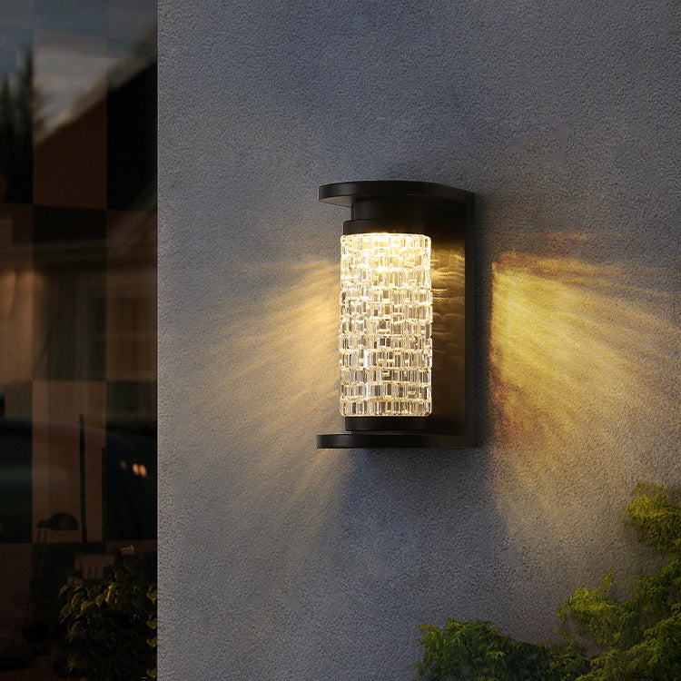 Lámpara de Aplique de Pared LED Cilíndrica de Imitación de Cristal Acrílico de Acero Inoxidable Impermeable de Lujo Moderno para Patio Exterior 