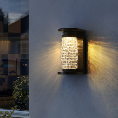 Lámpara de Aplique de Pared LED Cilíndrica de Imitación de Cristal Acrílico de Acero Inoxidable Impermeable de Lujo Moderno para Patio Exterior 