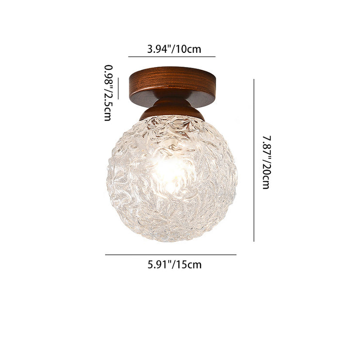 Matériel Rétro Contemporain Boule de Verre Fissure de Glace Plafonnier Semi-Encastré à 1 Lumière Pour Couloir 