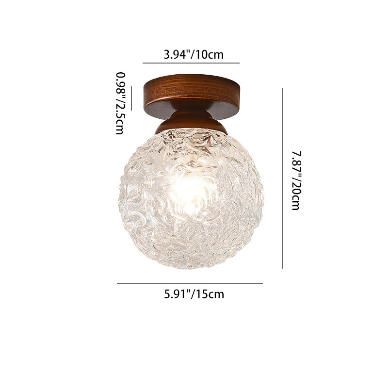 Matériel Rétro Contemporain Boule de Verre Fissure de Glace Plafonnier Semi-Encastré à 1 Lumière Pour Couloir 