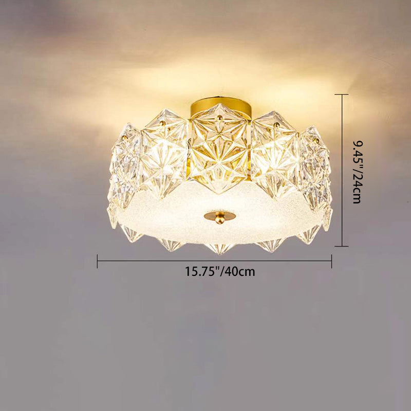 Lumière de plafond semi-encastrée contemporaine en verre de luxe aluminium fer rond flocon de neige givré 5/6/8 pour chambre 