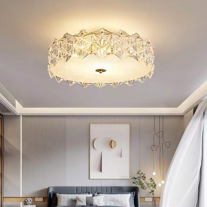 Lumière de plafond semi-encastrée contemporaine en verre de luxe aluminium fer rond flocon de neige givré 5/6/8 pour chambre 