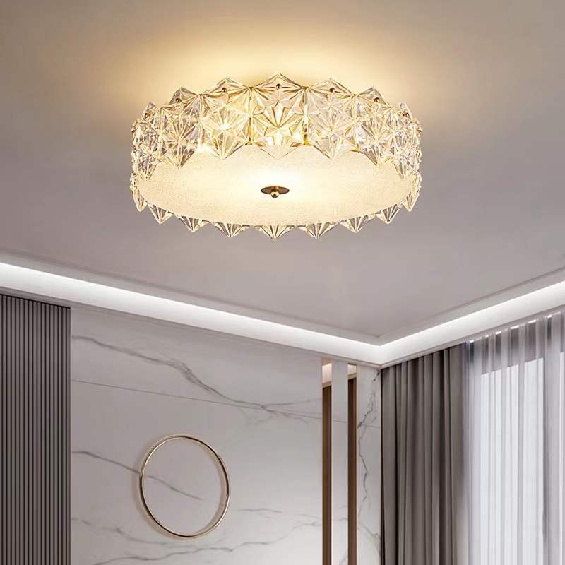 Lumière de plafond semi-encastrée contemporaine en verre de luxe aluminium fer rond flocon de neige givré 5/6/8 pour chambre 