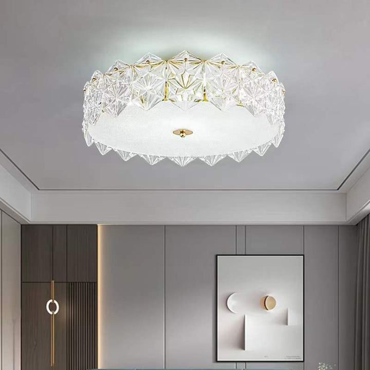 Lumière de plafond semi-encastrée contemporaine en verre de luxe aluminium fer rond flocon de neige givré 5/6/8 pour chambre 