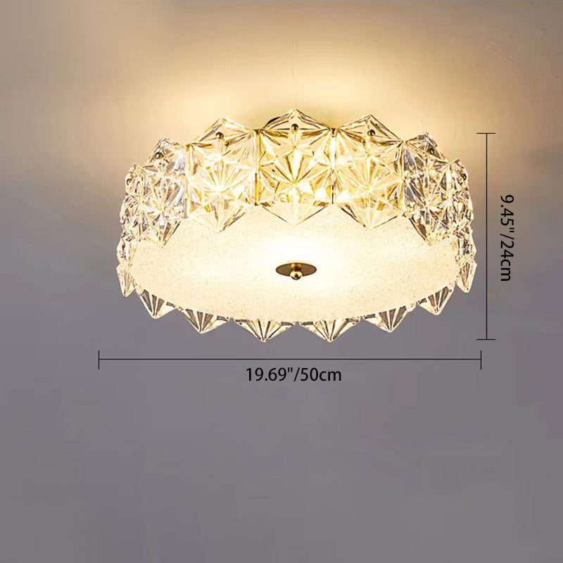 Lumière de plafond semi-encastrée contemporaine en verre de luxe aluminium fer rond flocon de neige givré 5/6/8 pour chambre 