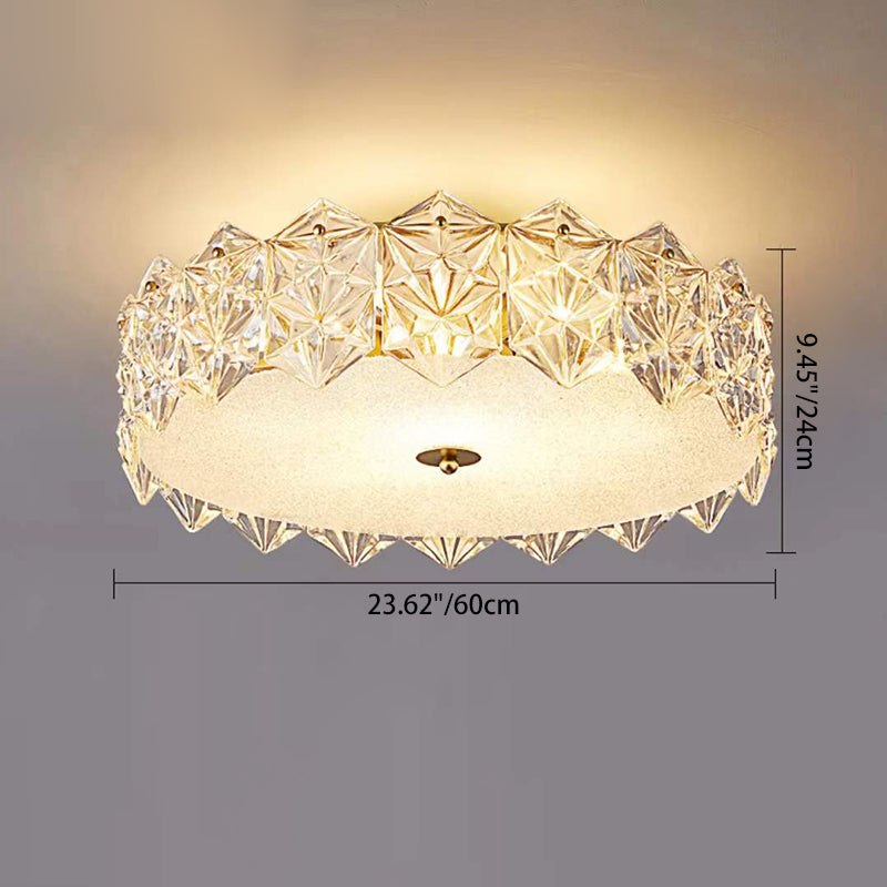 Lumière de plafond semi-encastrée contemporaine en verre de luxe aluminium fer rond flocon de neige givré 5/6/8 pour chambre 