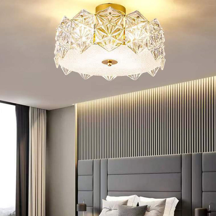 Lumière de plafond semi-encastrée contemporaine en verre de luxe aluminium fer rond flocon de neige givré 5/6/8 pour chambre 